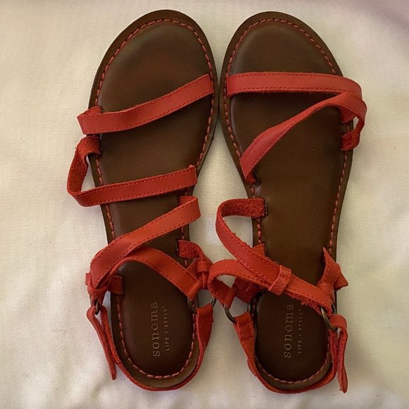 Sonoma Shoes - Leather Strap Flat Sandals in Coral - Size 10